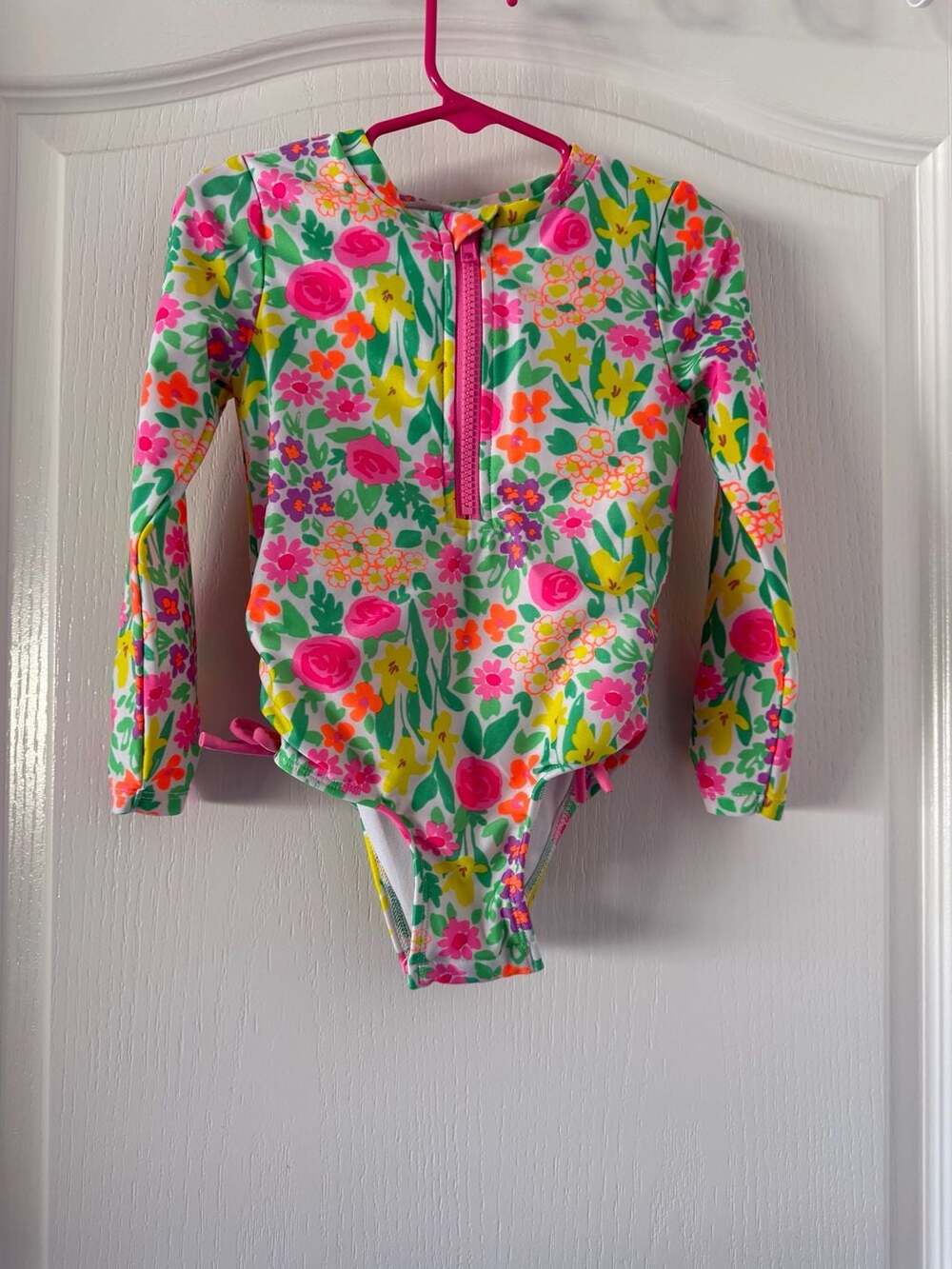 Floral Long Sleeve Zipper-Front One-Piece Rash Guard Swimsuit